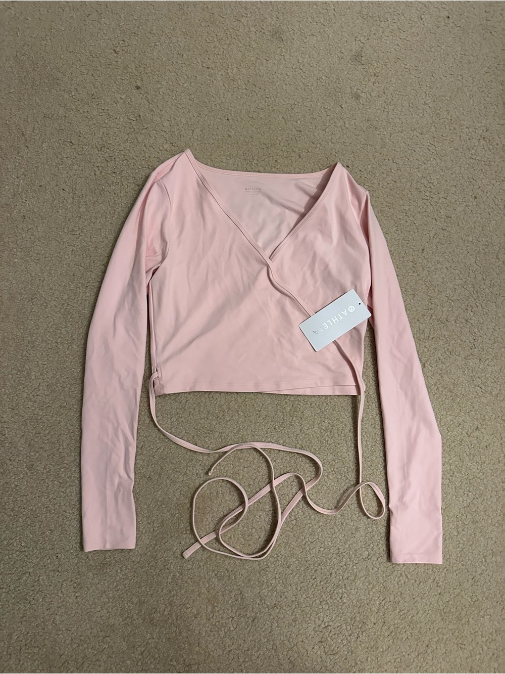 Athleta Pale Pink Wrap-Style Long Sleeve Crop Top